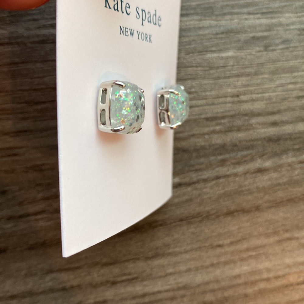 Kate Spade Glitter Stud Earrings in Silver Opal Glitter - Picture 4 of 5
